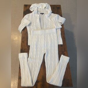 White Cable Knit Hoodie and Pants Set